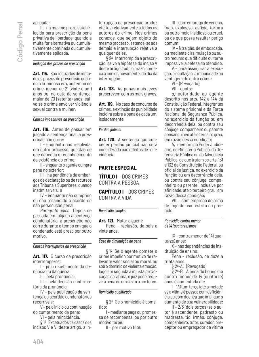 Página do Código Penal em texto corrido